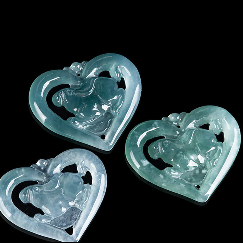 EverestArtstudios Natural Jade Love Heart Rabbit Luck Necklace Pendant