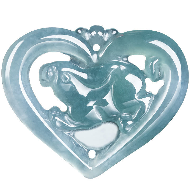 EverestArtstudios Natural Jade Love Heart Rabbit Luck Necklace Pendant