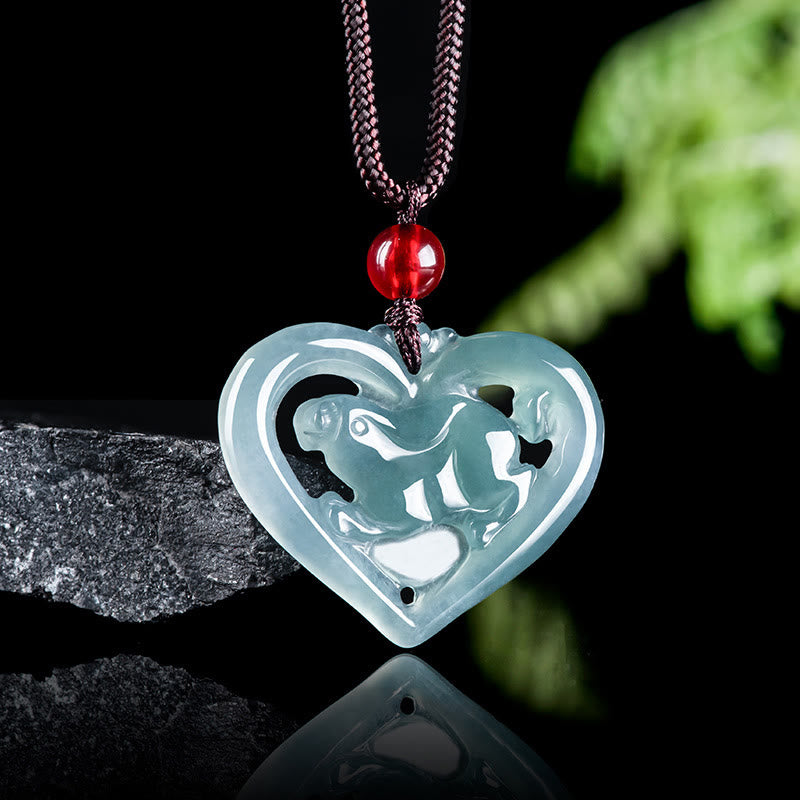 EverestArtstudios Natural Jade Love Heart Rabbit Luck Necklace Pendant