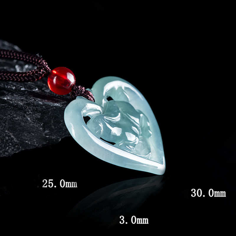 EverestArtstudios Natural Jade Love Heart Rabbit Luck Necklace Pendant