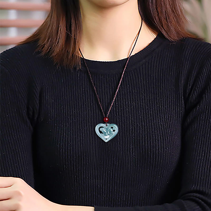 EverestArtstudios Natural Jade Love Heart Rabbit Luck Necklace Pendant