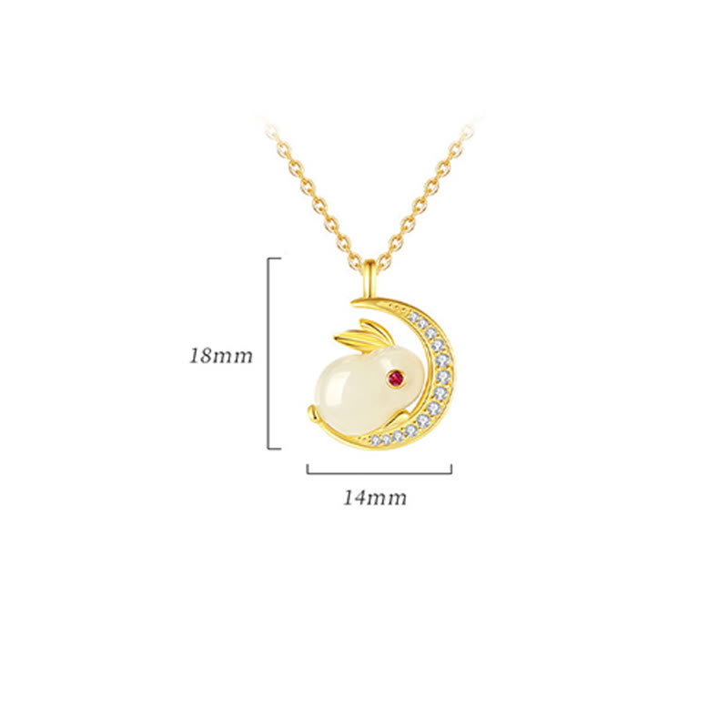 EverestArtstudios 925 Sterling Silver Hetian White Jade Rabbit Crescent Moon Luck Necklace Pendant