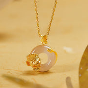 EverestArtstudios Natural 925 Sterling Silver White Chalcedony Peace Buckle Peach Blossom Butterfly Positive Necklace Pendant