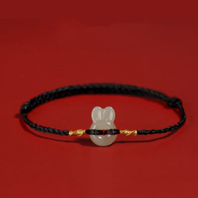 EverestArtstudios Hetian Jade Cute Rabbit String Luck Bracelet
