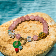 EverestArtstudios Strawberry Quartz Jade Fu Character Charm Healing Bracelet
