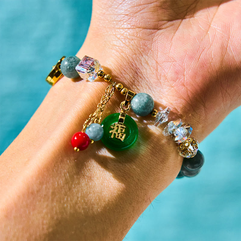 EverestArtstudios Strawberry Quartz Jade Fu Character Charm Healing Bracelet