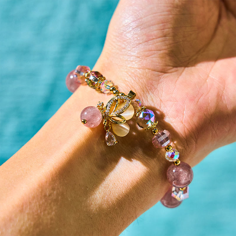 EverestArtstudios Natural Strawberry Quartz Butterfly Healing Bracelet