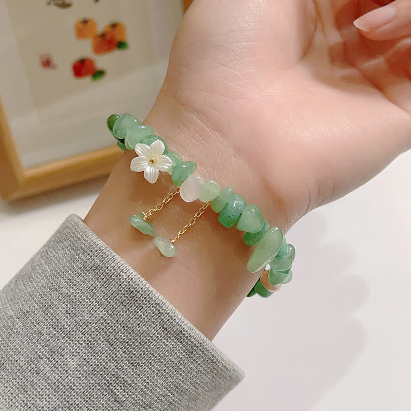 EverestArtstudios Natural Strawberry Quartz Green Strawberry Quartz Super Seven Crystal Flower Healing Bracelet