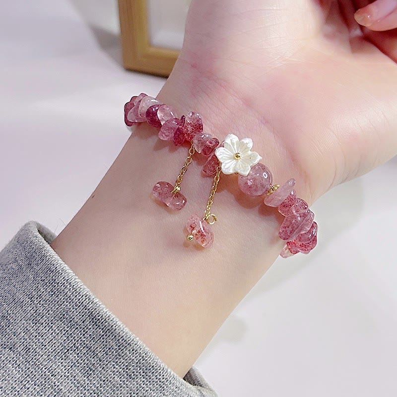 EverestArtstudios Natural Strawberry Quartz Green Strawberry Quartz Super Seven Crystal Flower Healing Bracelet