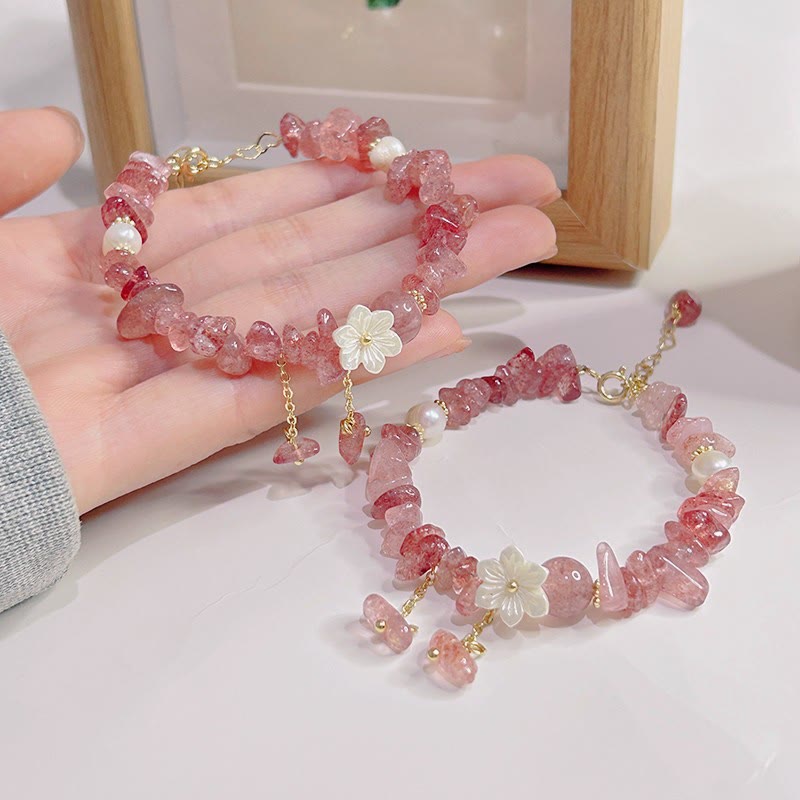 EverestArtstudios Natural Strawberry Quartz Green Strawberry Quartz Super Seven Crystal Flower Healing Bracelet