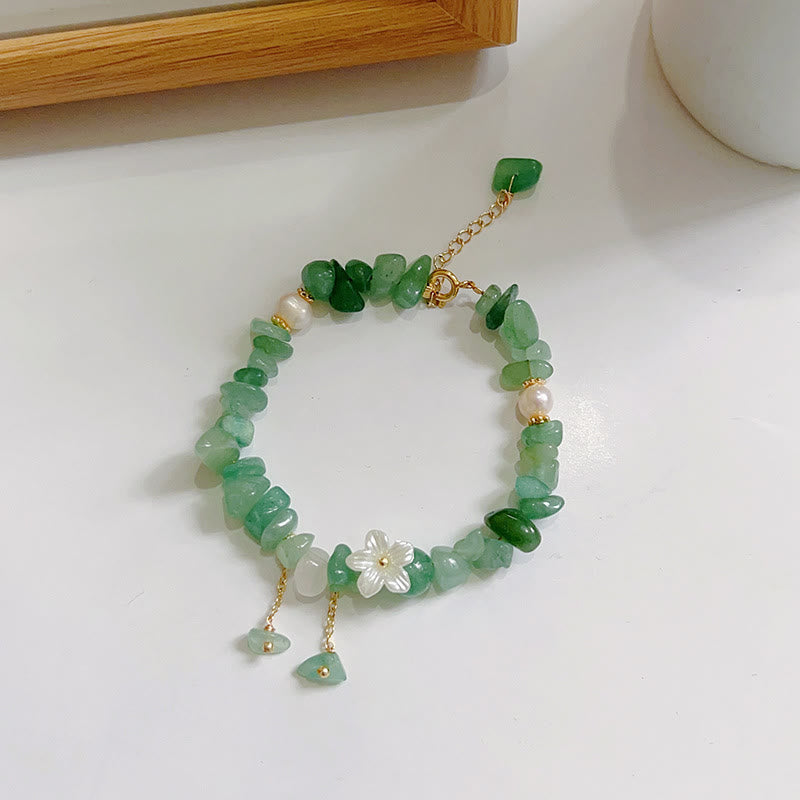EverestArtstudios Natural Strawberry Quartz Green Strawberry Quartz Super Seven Crystal Flower Healing Bracelet