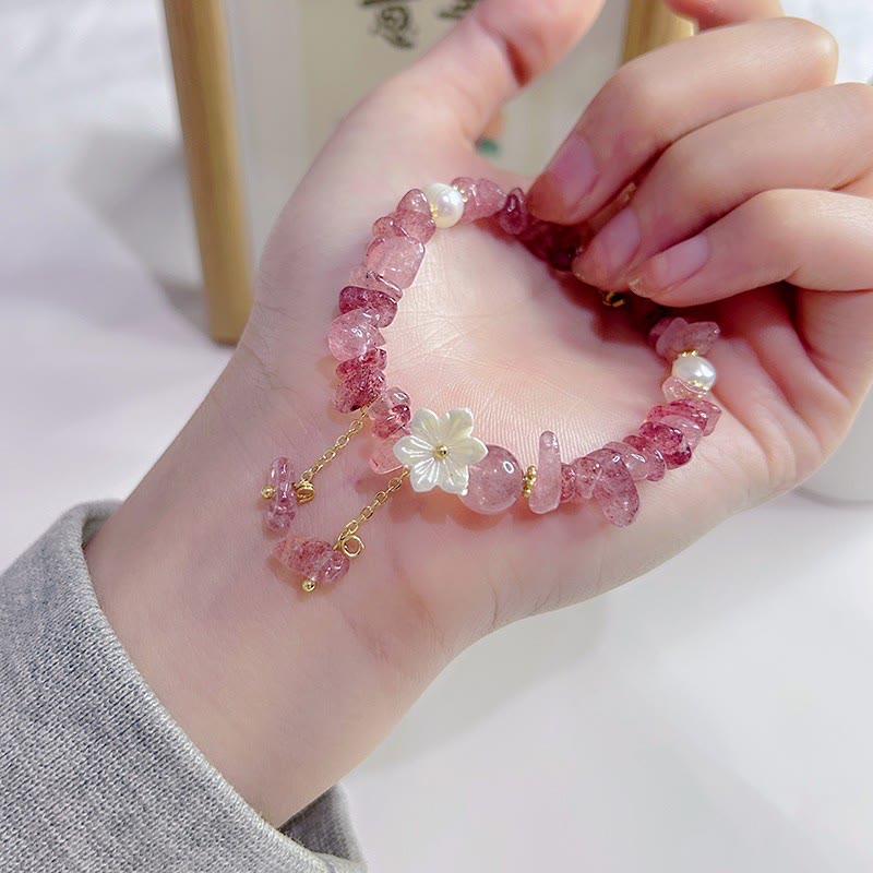 EverestArtstudios Natural Strawberry Quartz Green Strawberry Quartz Super Seven Crystal Flower Healing Bracelet