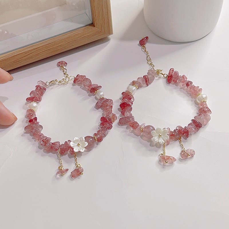 EverestArtstudios Natural Strawberry Quartz Green Strawberry Quartz Super Seven Crystal Flower Healing Bracelet