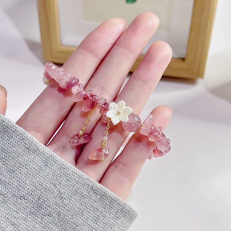EverestArtstudios Natural Strawberry Quartz Green Strawberry Quartz Super Seven Crystal Flower Healing Bracelet