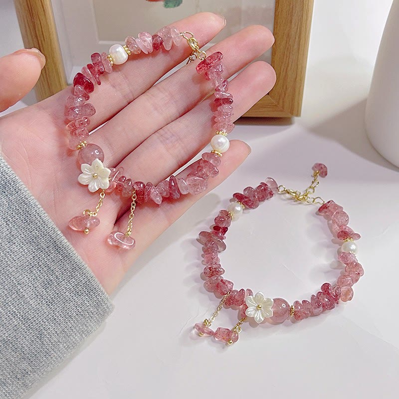 EverestArtstudios Natural Strawberry Quartz Green Strawberry Quartz Super Seven Crystal Flower Healing Bracelet