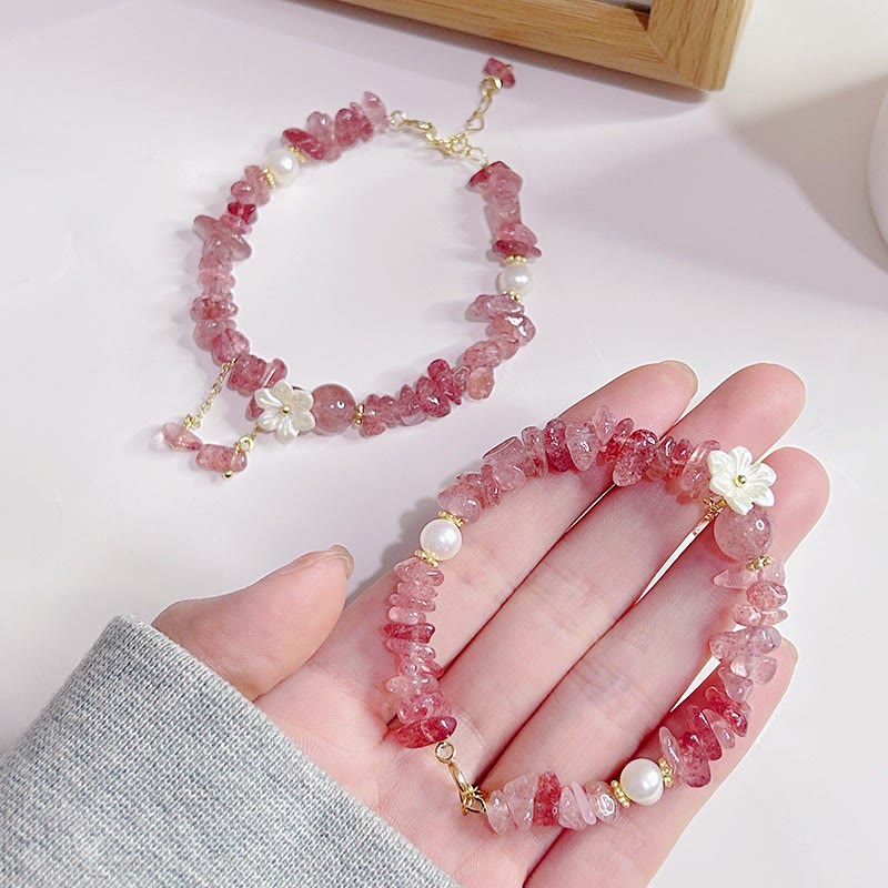EverestArtstudios Natural Strawberry Quartz Green Strawberry Quartz Super Seven Crystal Flower Healing Bracelet