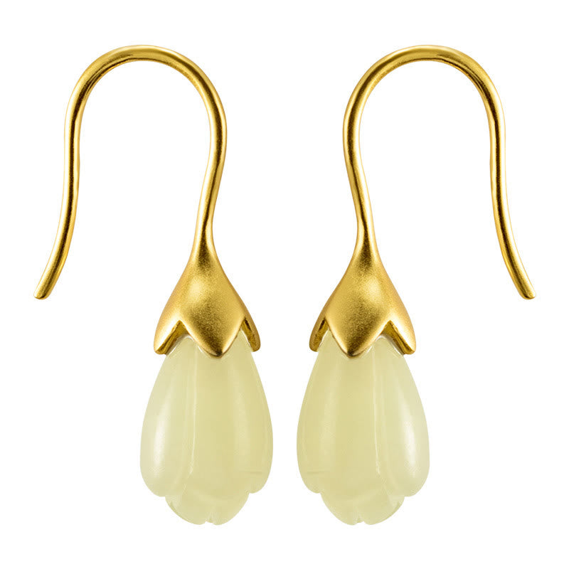 EverestArtstudios 925 Sterling Silver Hetian Jade Magnolia Abundance Drop Earrings