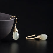 EverestArtstudios 925 Sterling Silver Hetian Jade Magnolia Abundance Drop Earrings