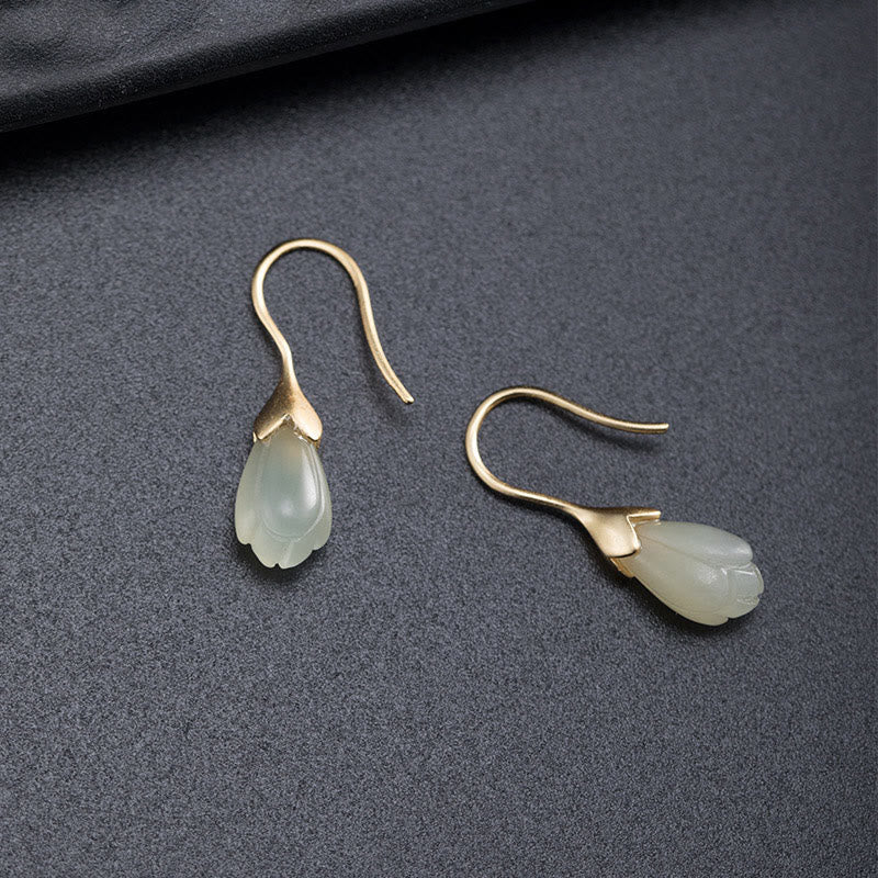 EverestArtstudios 925 Sterling Silver Hetian Jade Magnolia Abundance Drop Earrings