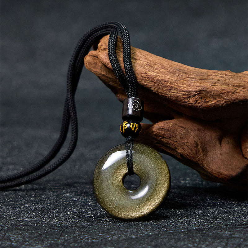 Buddha Stones "All the best for Luck and Confidence" Obsidian Necklace Includes Gift Message Card