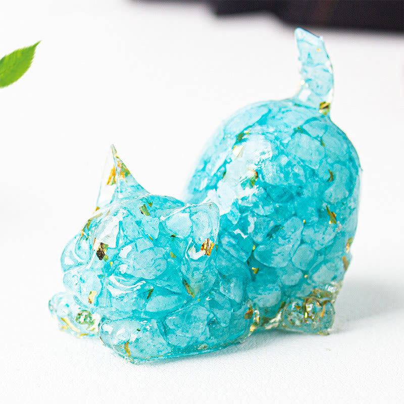 Buddha Stones Stretching Cat Resin Crystal Gravel Meditation Decoration