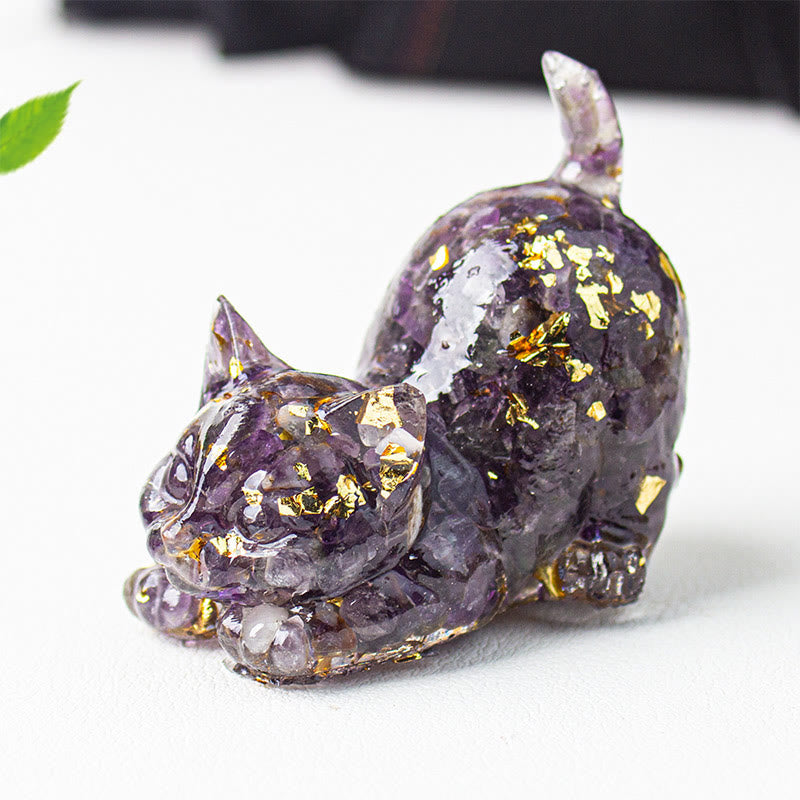 Buddha Stones Stretching Cat Resin Crystal Gravel Meditation Decoration