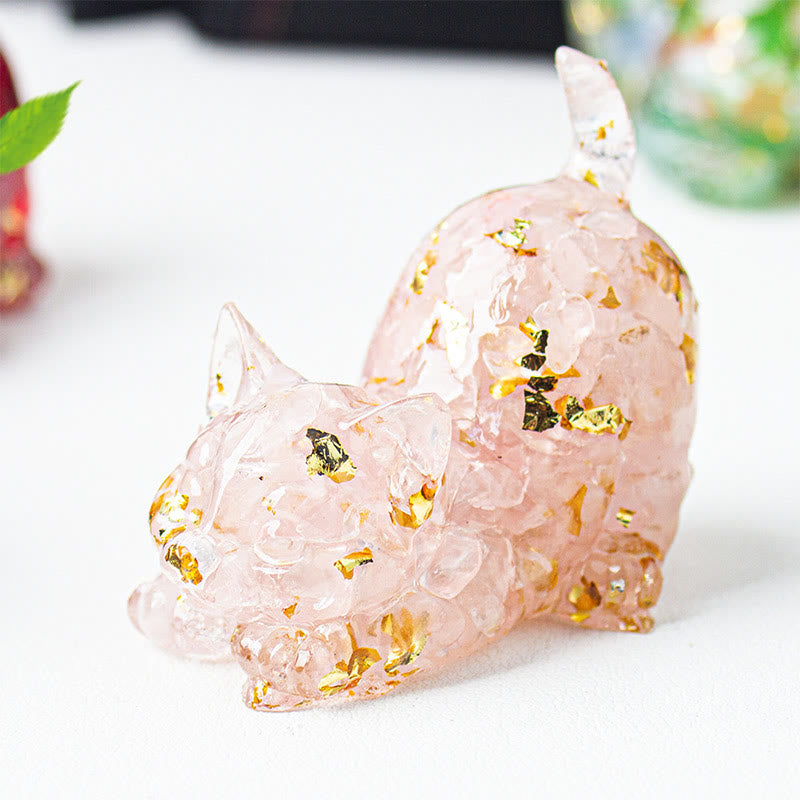 Buddha Stones Stretching Cat Resin Crystal Gravel Meditation Decoration