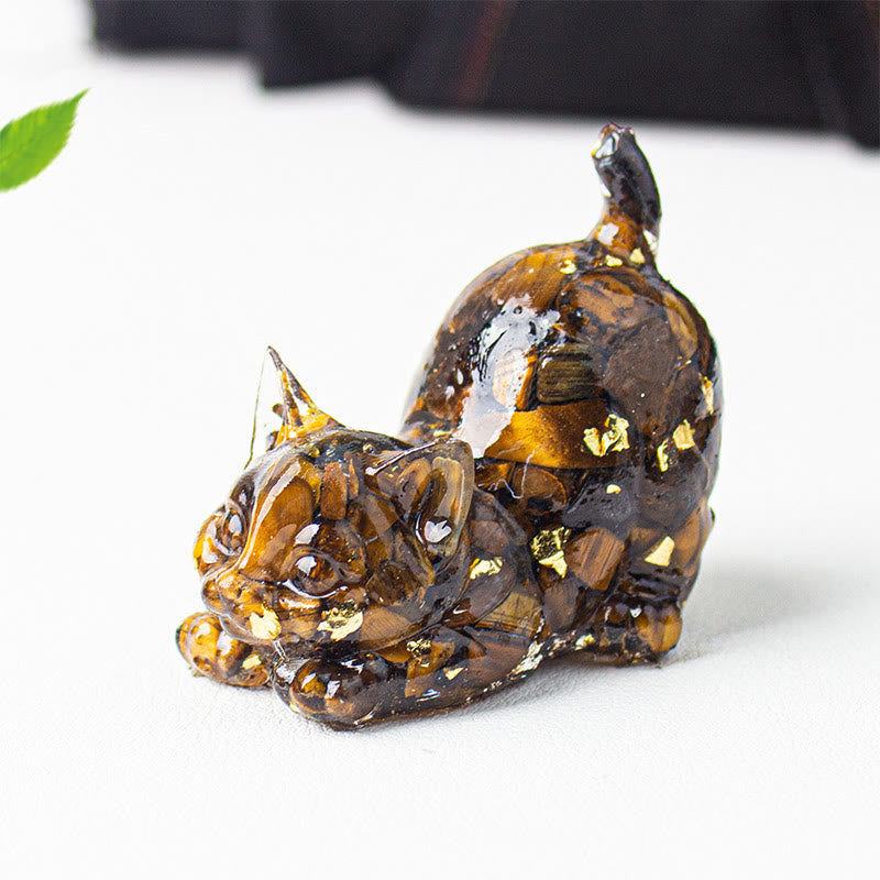 Buddha Stones Stretching Cat Resin Crystal Gravel Meditation Decoration