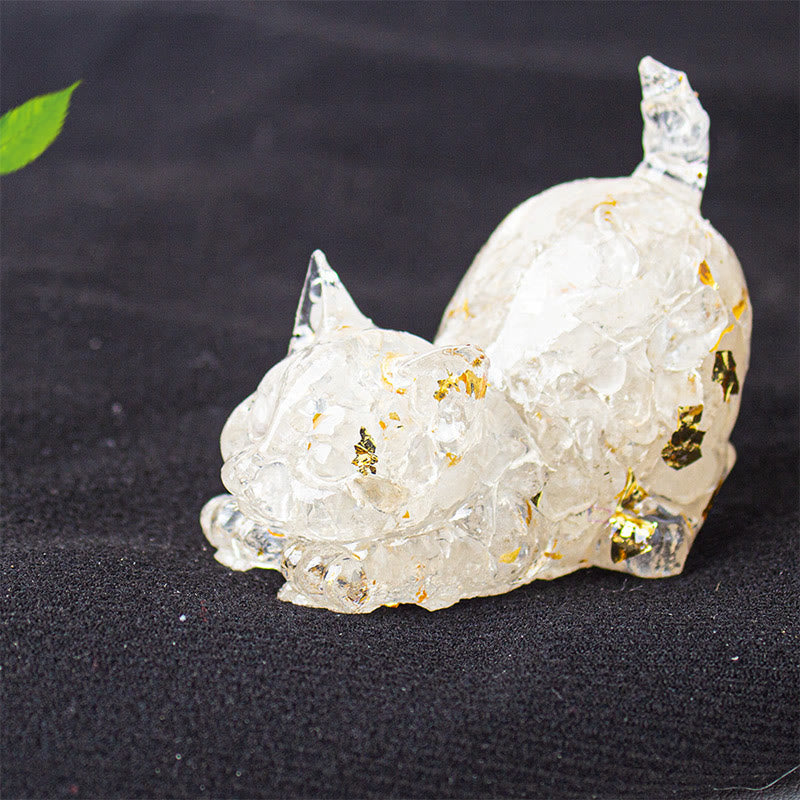 Buddha Stones Stretching Cat Resin Crystal Gravel Meditation Decoration