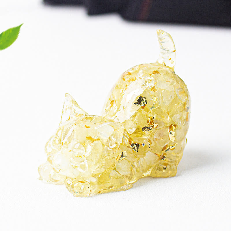 Buddha Stones Stretching Cat Resin Crystal Gravel Meditation Decoration