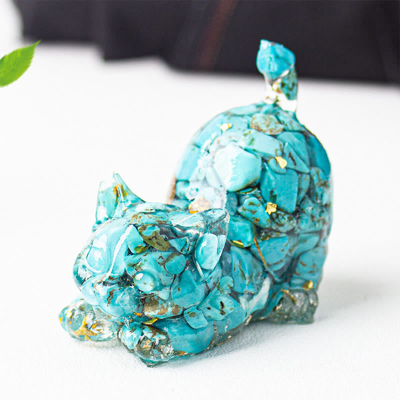 Buddha Stones Stretching Cat Resin Crystal Gravel Meditation Decoration