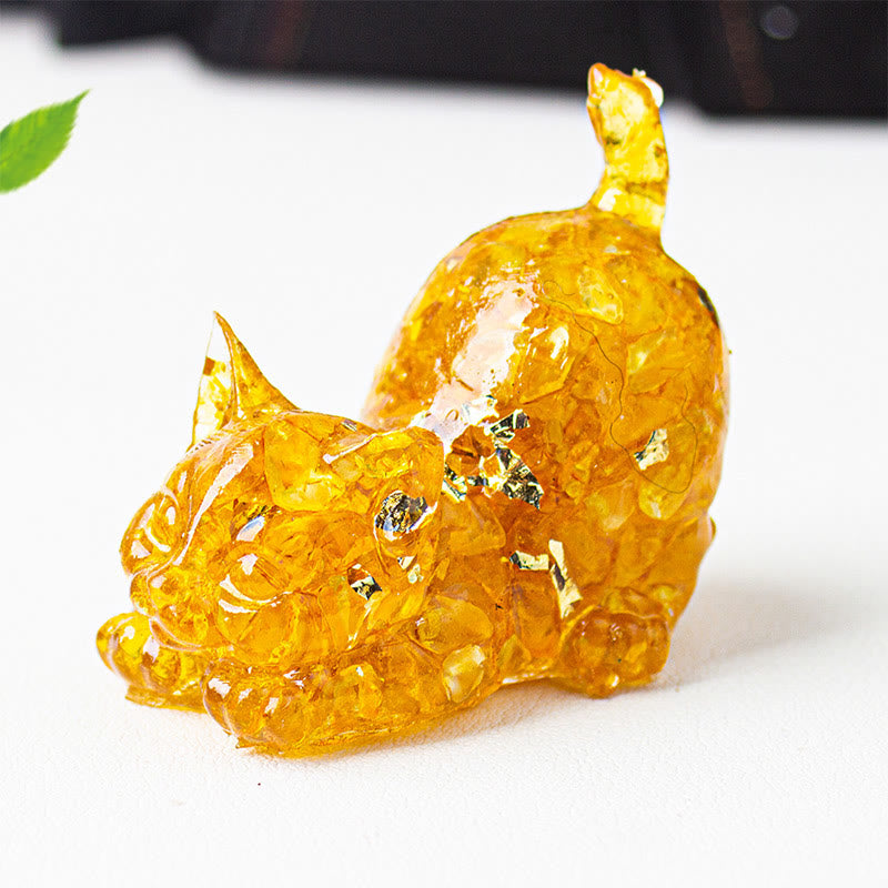 Buddha Stones Stretching Cat Resin Crystal Gravel Meditation Decoration