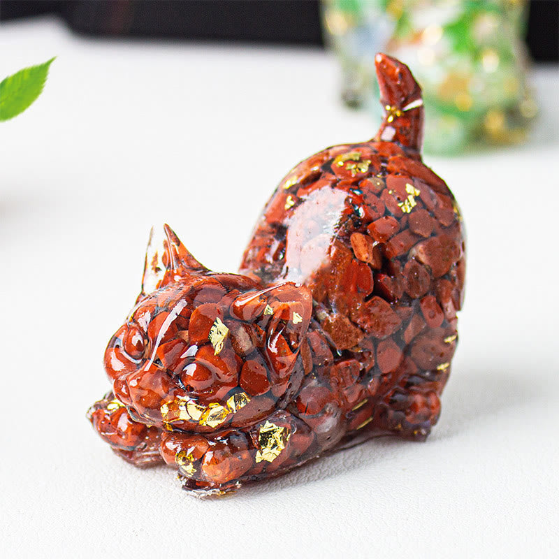 Buddha Stones Stretching Cat Resin Crystal Gravel Meditation Decoration