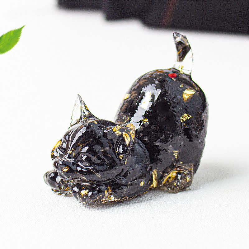 Buddha Stones Stretching Cat Resin Crystal Gravel Meditation Decoration