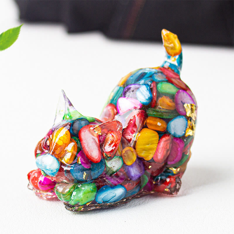 Buddha Stones Stretching Cat Resin Crystal Gravel Meditation Decoration
