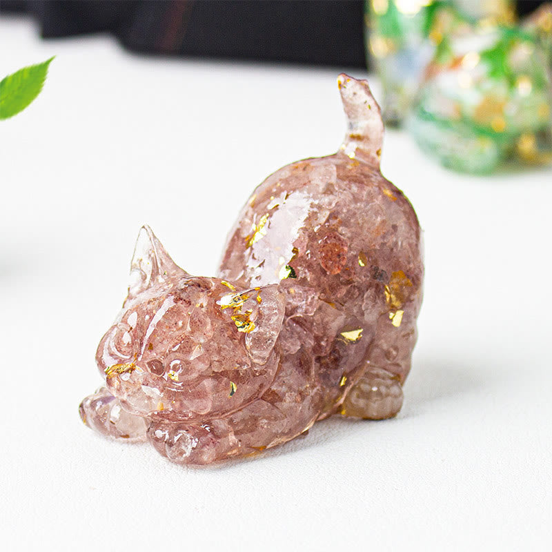 Buddha Stones Stretching Cat Resin Crystal Gravel Meditation Decoration
