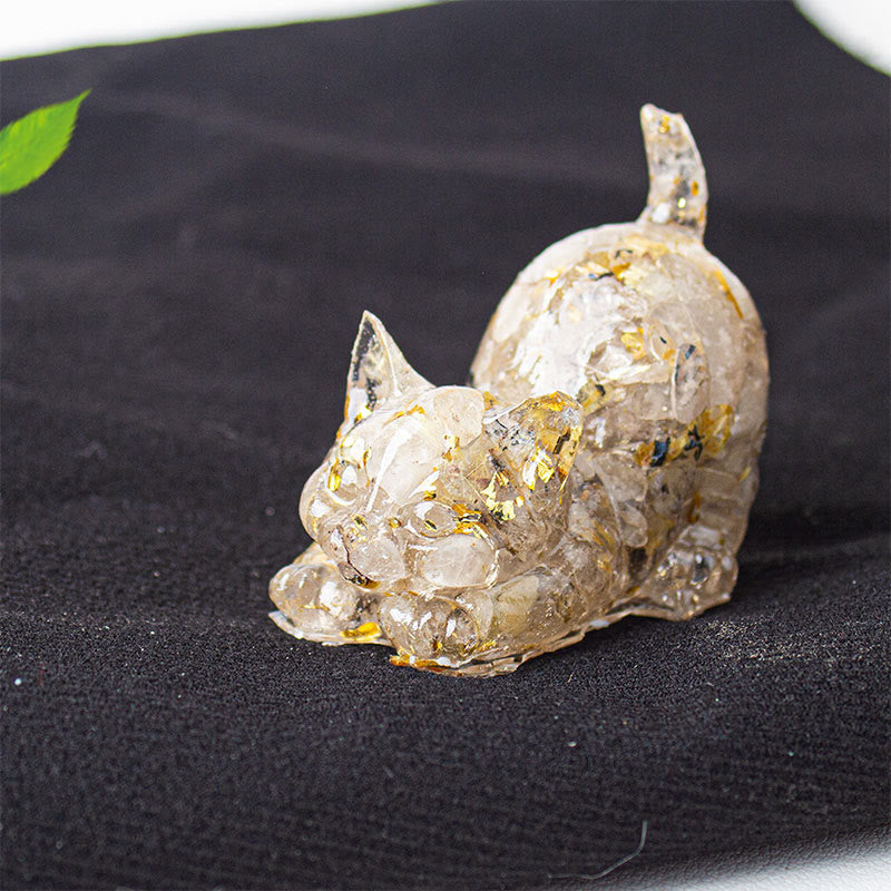 Buddha Stones Stretching Cat Resin Crystal Gravel Meditation Decoration