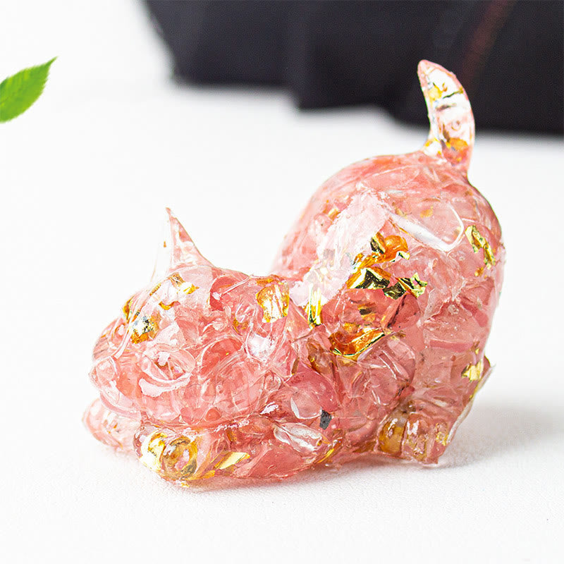 EverestArtStudios Stretching Cat Resin Crystal Gravel Meditation Decoration