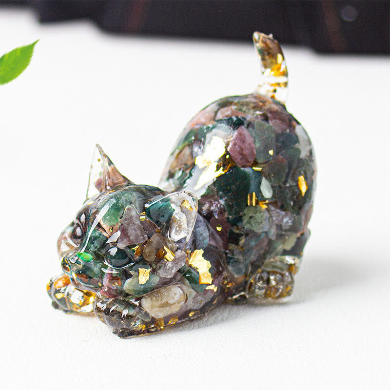 Buddha Stones Stretching Cat Resin Crystal Gravel Meditation Decoration