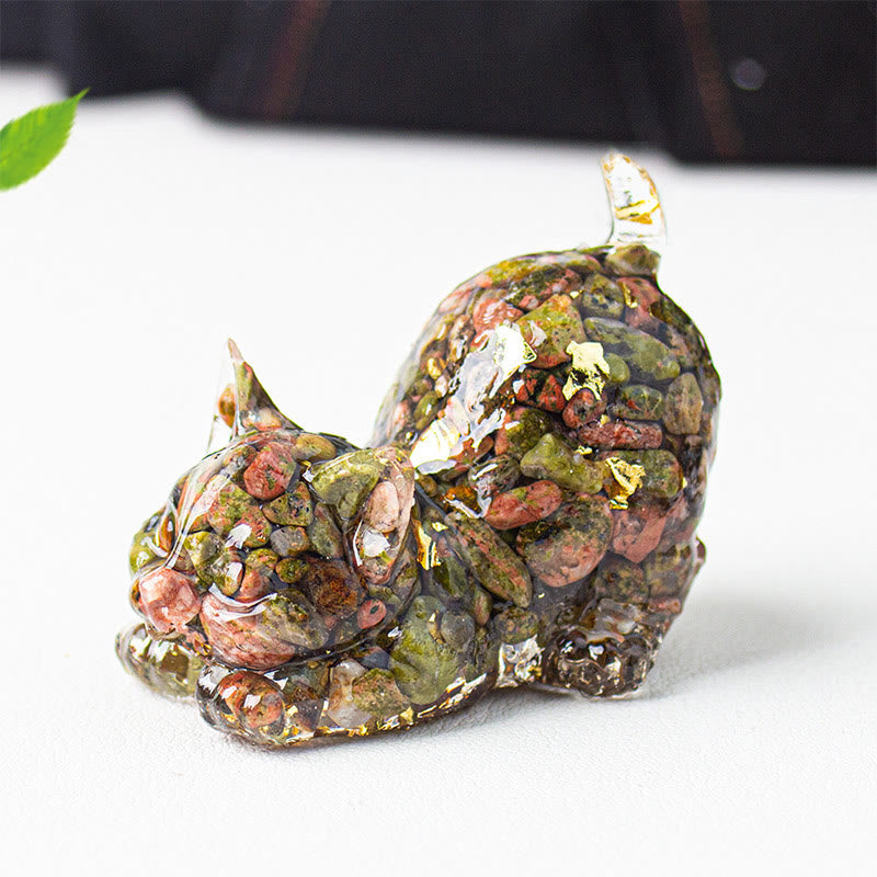 Buddha Stones Stretching Cat Resin Crystal Gravel Meditation Decoration