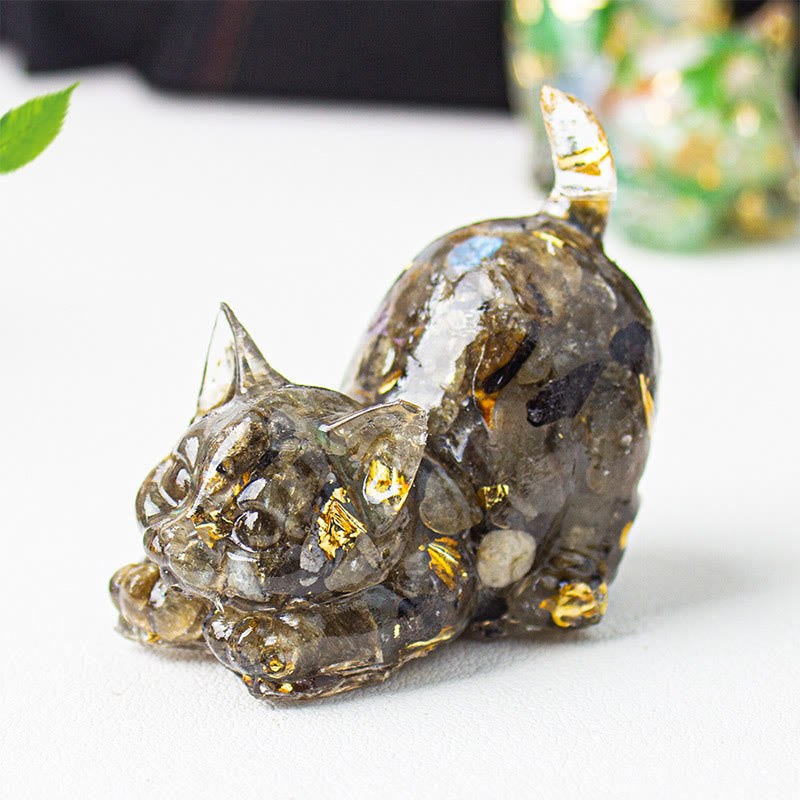 Buddha Stones Stretching Cat Resin Crystal Gravel Meditation Decoration