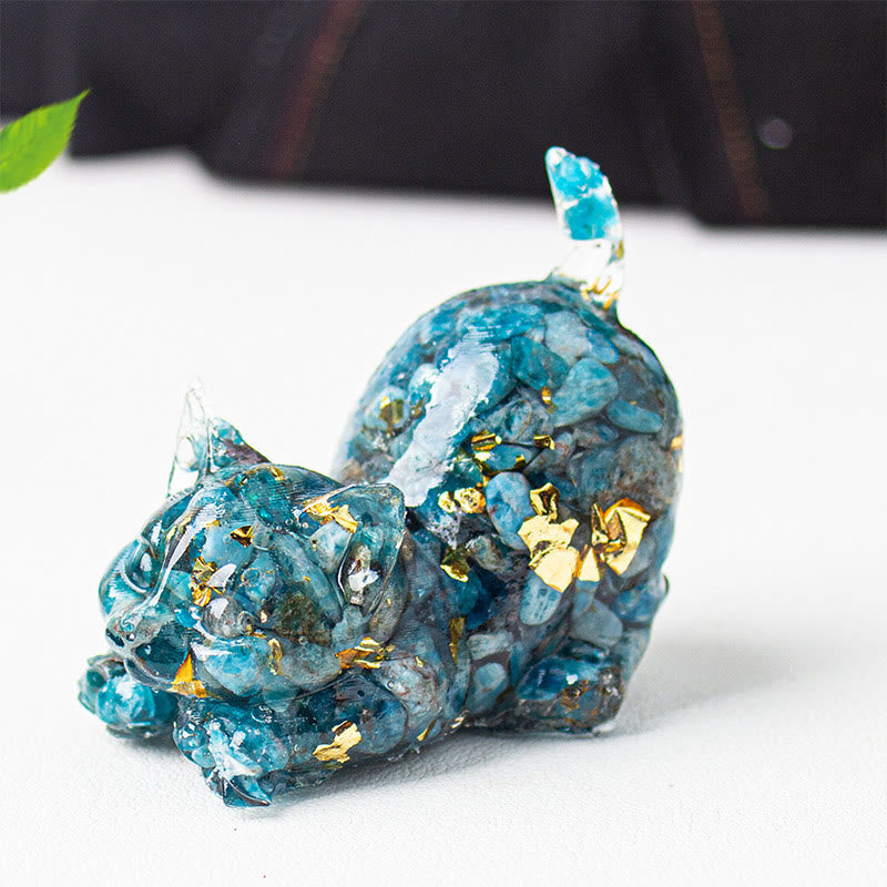 EverestArtStudios Stretching Cat Resin Crystal Gravel Meditation Decoration