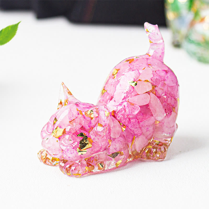 Buddha Stones Stretching Cat Resin Crystal Gravel Meditation Decoration