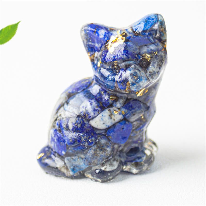 EverestArtStudios Sitting Cat  Resin Gravel Pink Crystal Citrine White Crystal Lapis Lazuli Soothing Desktop Decoration