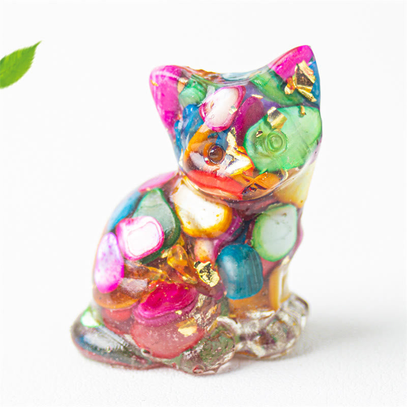 EverestArtStudios Sitting Cat  Resin Gravel Pink Crystal Citrine White Crystal Lapis Lazuli Soothing Desktop Decoration
