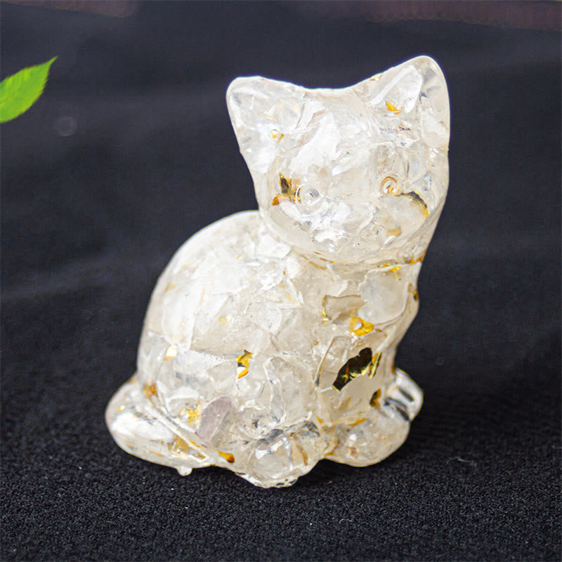 EverestArtStudios Sitting Cat  Resin Gravel Pink Crystal Citrine White Crystal Lapis Lazuli Soothing Desktop Decoration