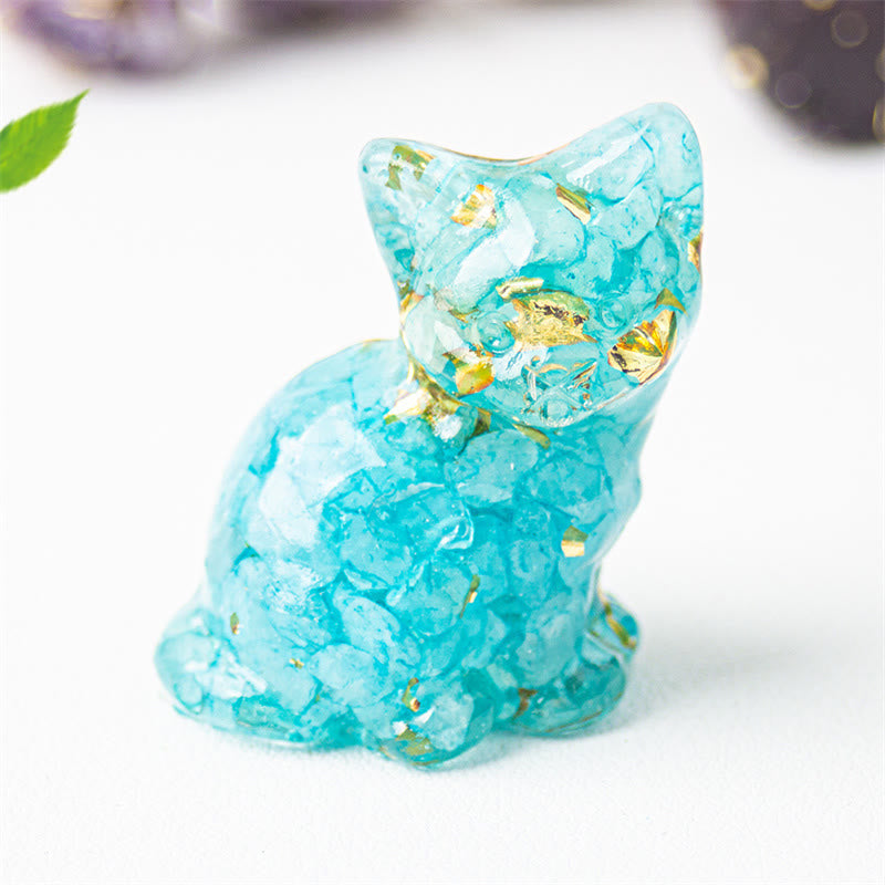 EverestArtStudios Sitting Cat  Resin Gravel Pink Crystal Citrine White Crystal Lapis Lazuli Soothing Desktop Decoration