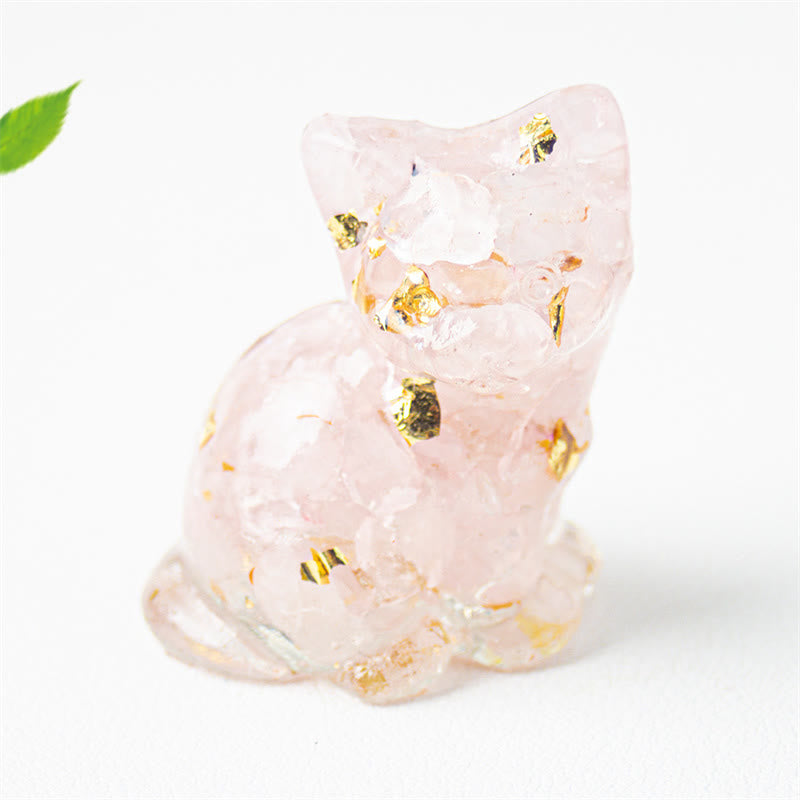 EverestArtStudios Sitting Cat  Resin Gravel Pink Crystal Citrine White Crystal Lapis Lazuli Soothing Desktop Decoration