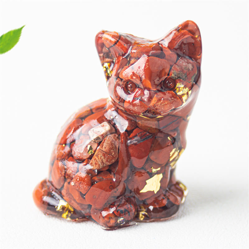 Buddha Stones Sitting Cat  Resin Gravel Pink Crystal Citrine White Crystal Lapis Lazuli Soothing Desktop Decoration