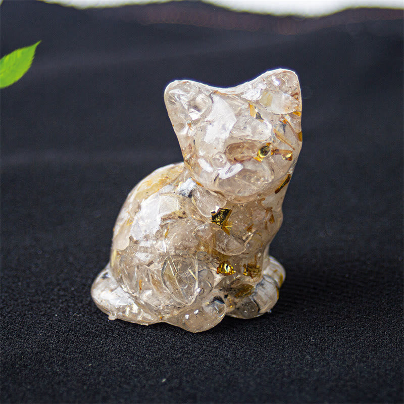 Buddha Stones Sitting Cat  Resin Gravel Pink Crystal Citrine White Crystal Lapis Lazuli Soothing Desktop Decoration